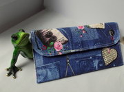 portefeuille bleu jean,tissu,model rigide