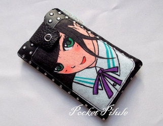 Housse samsung galaxy,Iphone,portable"Manga"image de fille japonaise,simili cuir noir